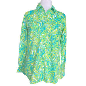Lilly Pulitzer Green Blue Floral Button Down Shirt Women’s Size S